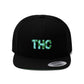 All black THC Snapback Hat with cannabis leaves within the letters THC