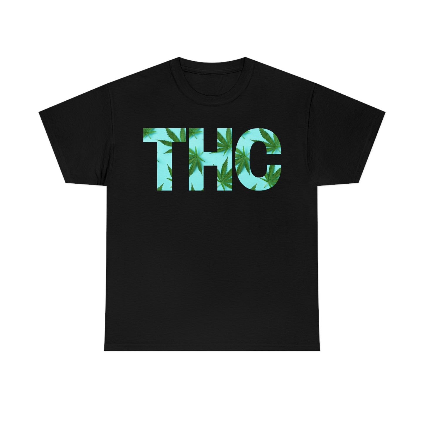 a black Turquoise THC Tee with the word thc on it.