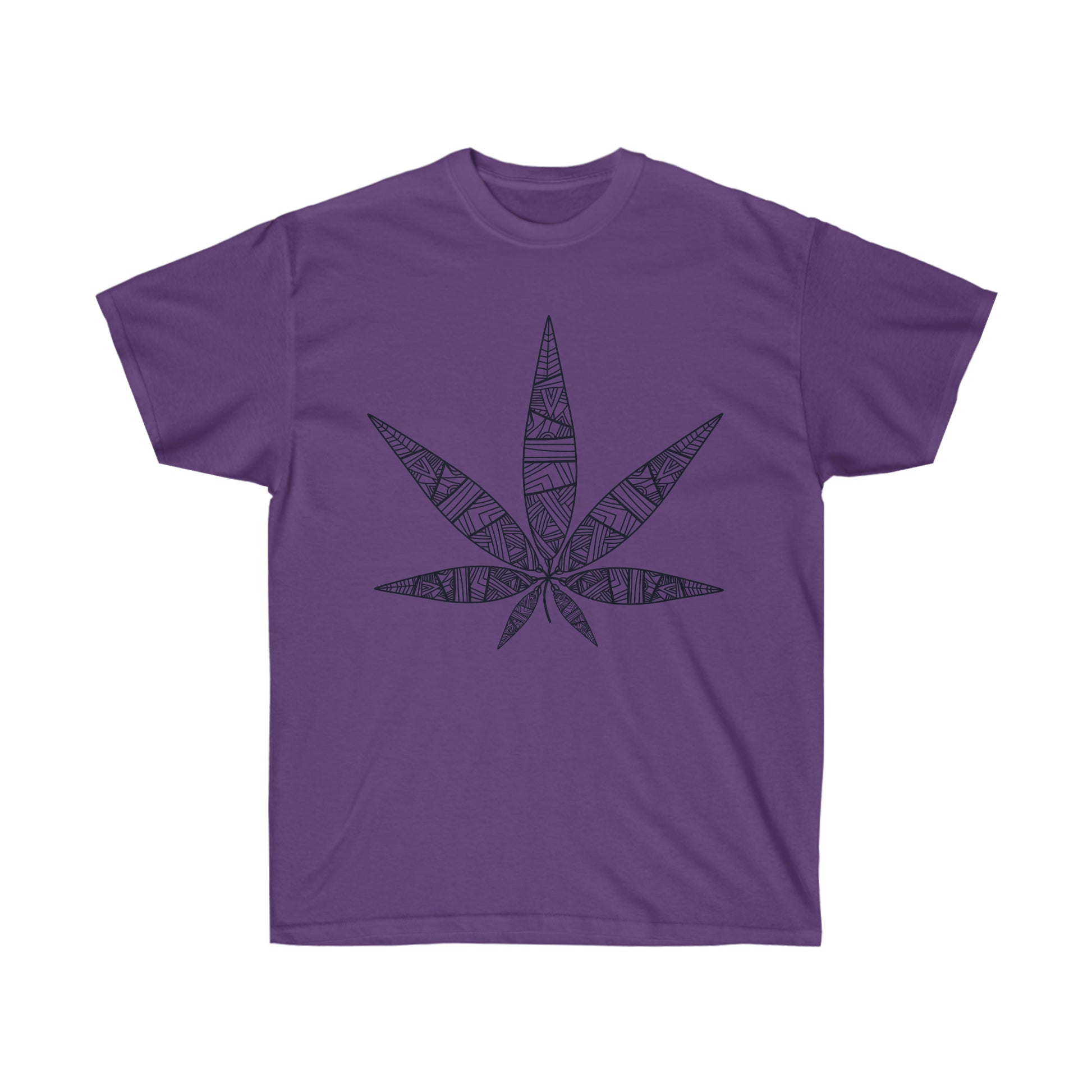 a purple Tribal Marijuana Leaf Tee.