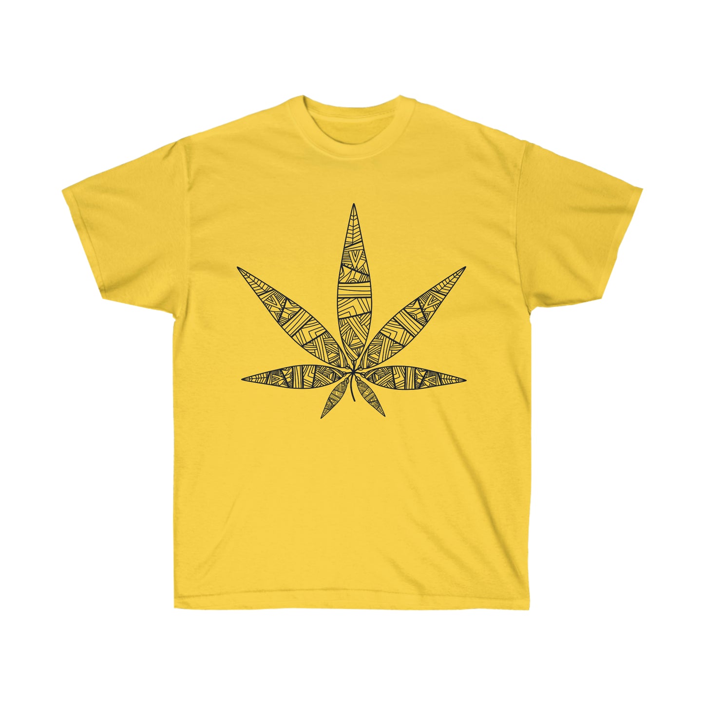 a yellow Tribal Marijuana Leaf Tee.