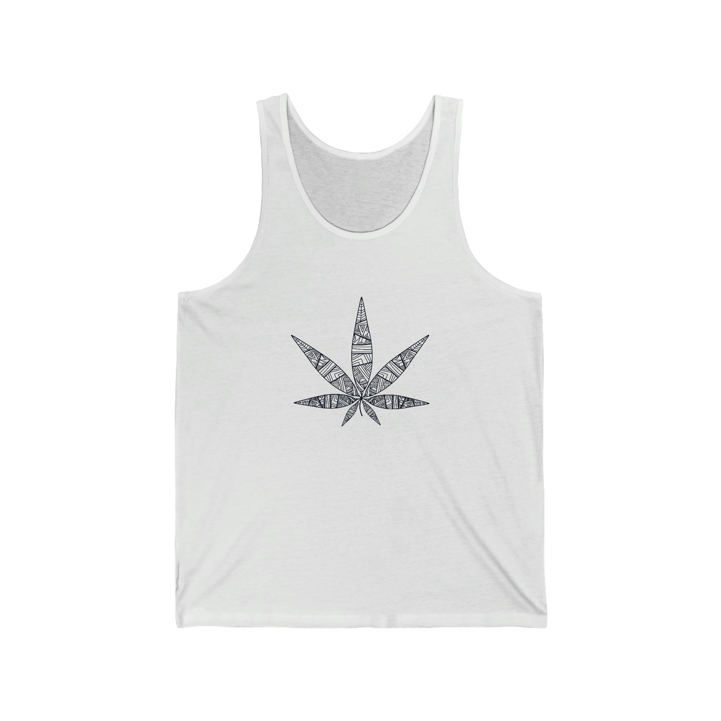 A white Tribal weed Leaf Jersey Tank top