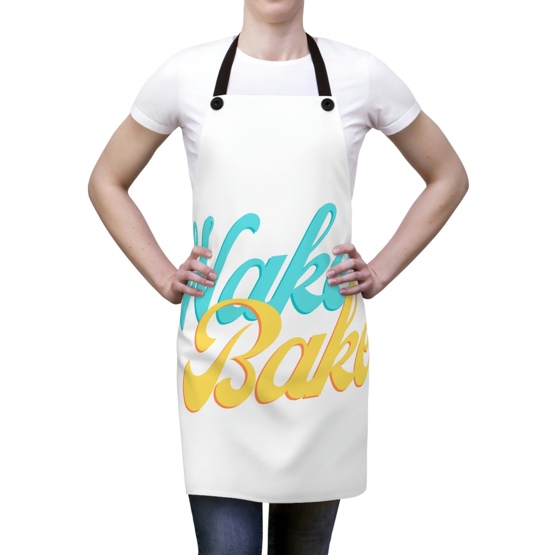 A woman models the Wake & Bake | Chef's Apron with black straps