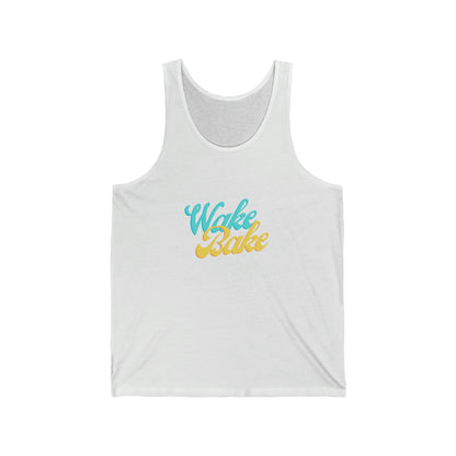 A white wake and bake jersey tank top shirt