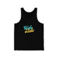 a black Wake and Bake Cannabis Jersey Tank with the word wake and bake on it.