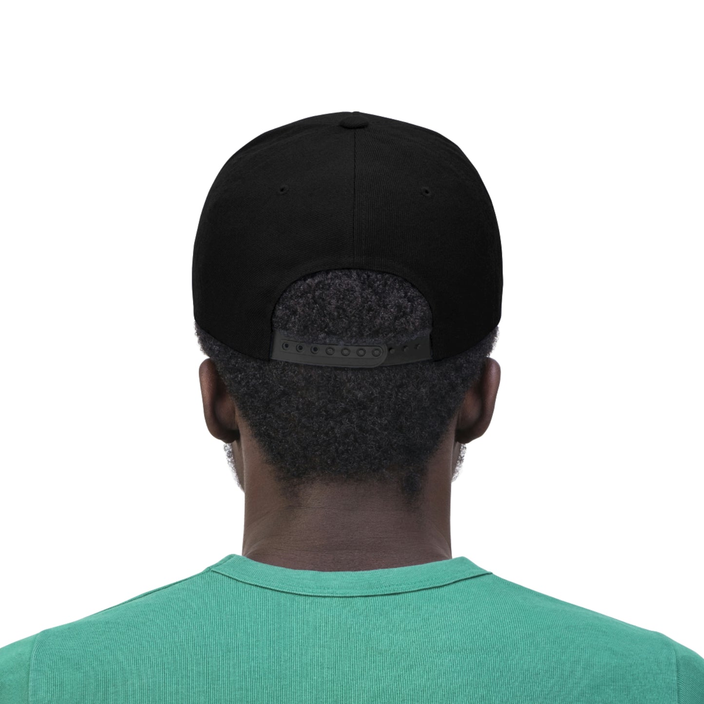 The back of the Warm Cannabis Paradise Snapback Hat in the black on black color scheme