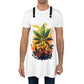 A man is wearing the Cannabis Warm Paradise Chef's Apron