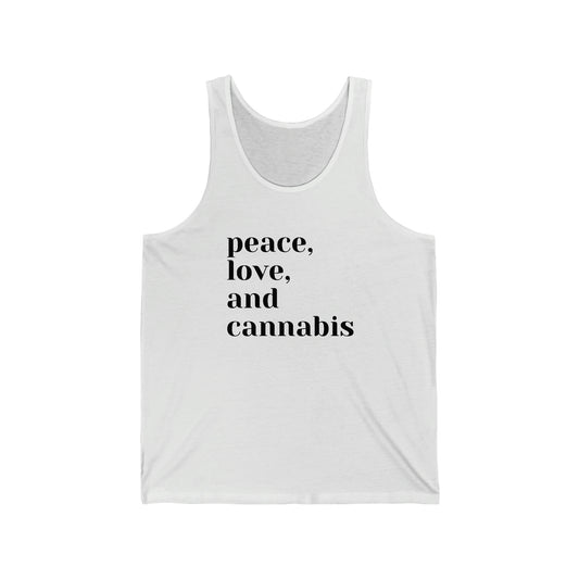 Peace, Love and Cannabis Jersey Tank Top.