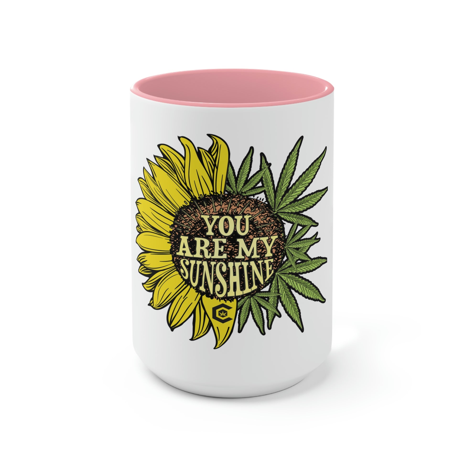 A pink and white, you are my sunshine cannabis coffee mug