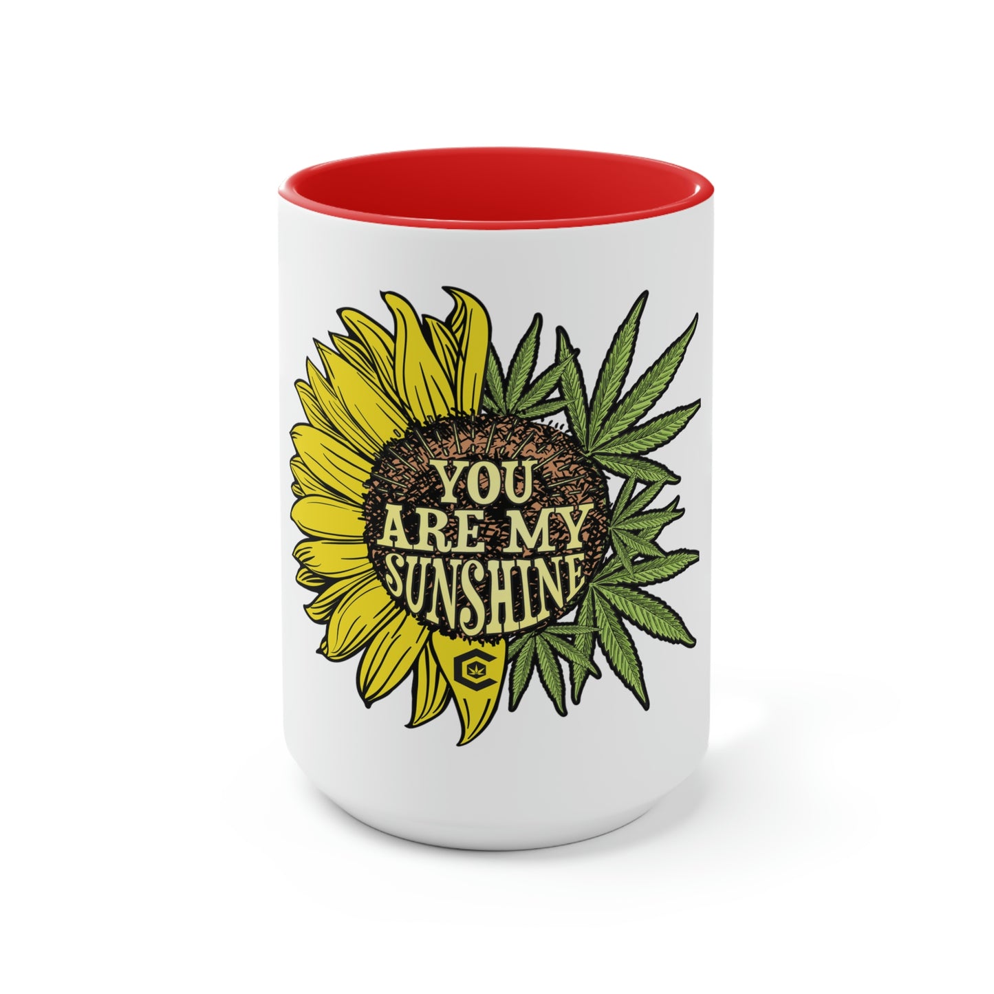 a red and white, you are my sunshine cannabis coffee mug