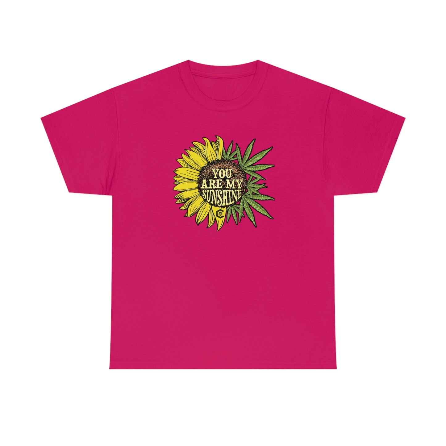 a pink You Are My Sunshine Weed T-Shirt with a sunflower on it.