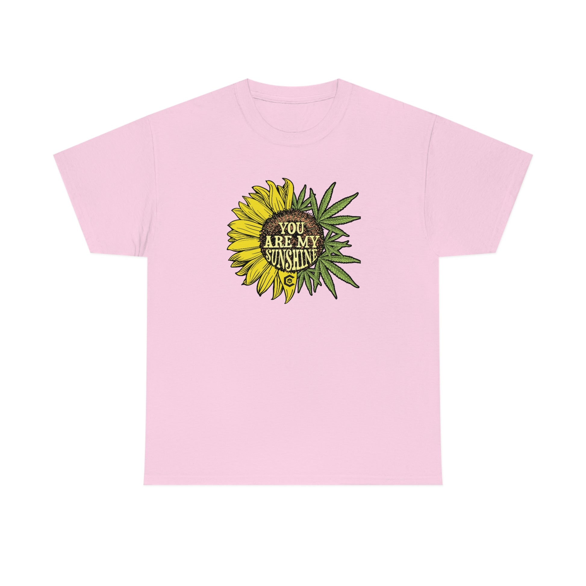 a pink You Are My Sunshine Weed T-Shirt with a sunflower on it.