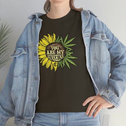 a woman wearing a You Are My Sunshine Weed T-Shirt.