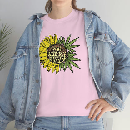 a woman wearing a You Are My Sunshine Weed T-Shirt.