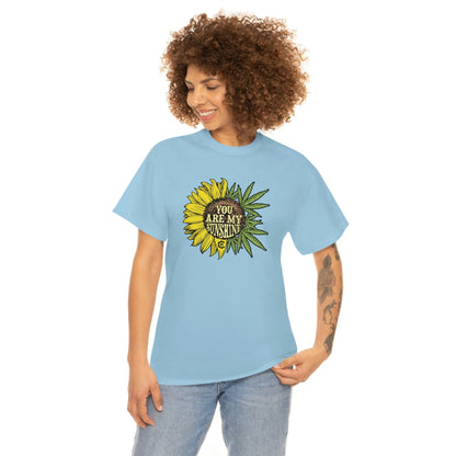 a woman wearing a You Are My Sunshine Weed T-Shirt.