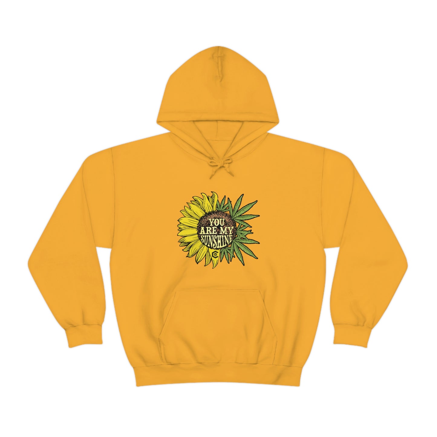 a yellow hoodie with a "You Are My Sunshine Cannabis Sweatshirt" design.