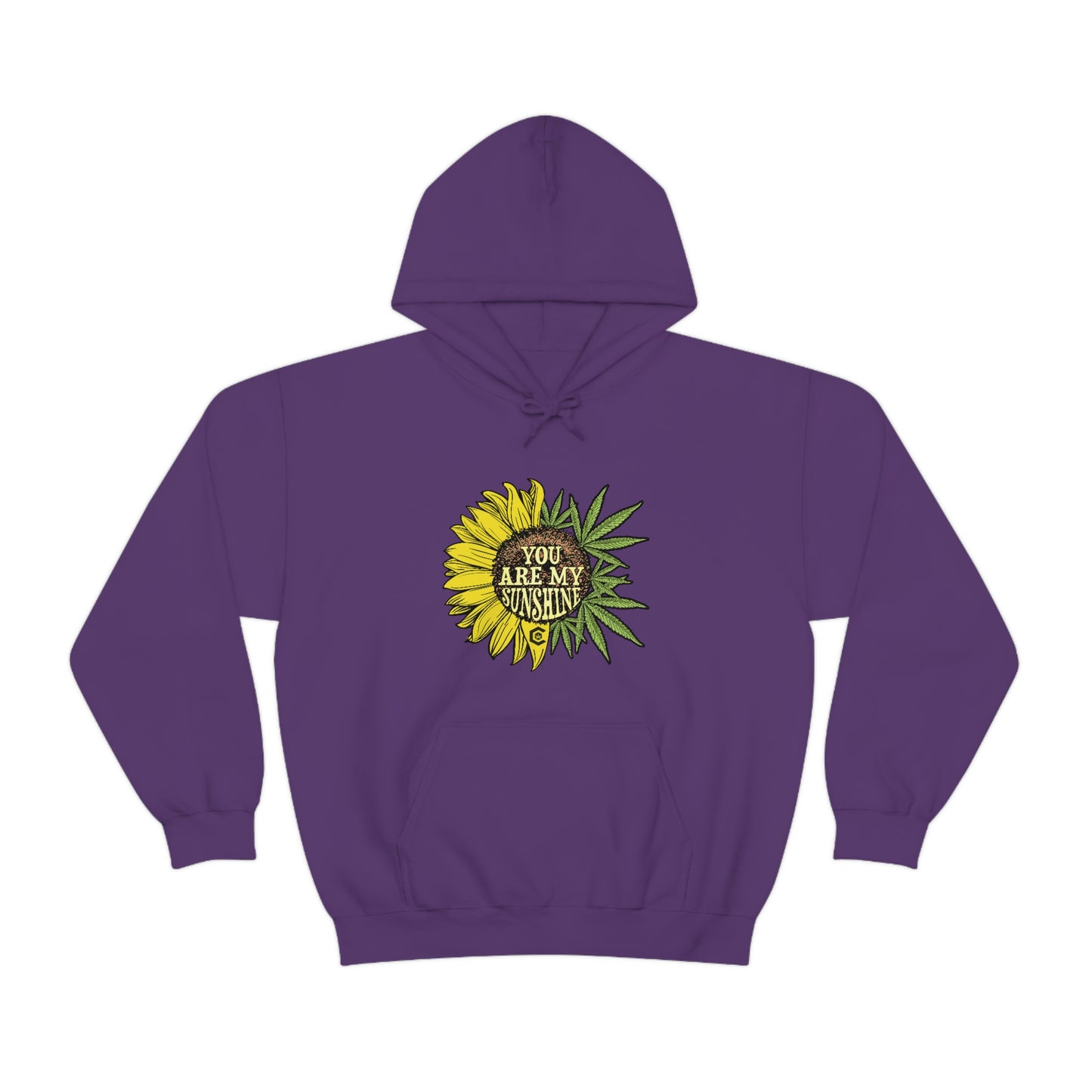 You Are My Sunshine Cannabis Sweatshirt: a purple hoodie with a sunflower on it.