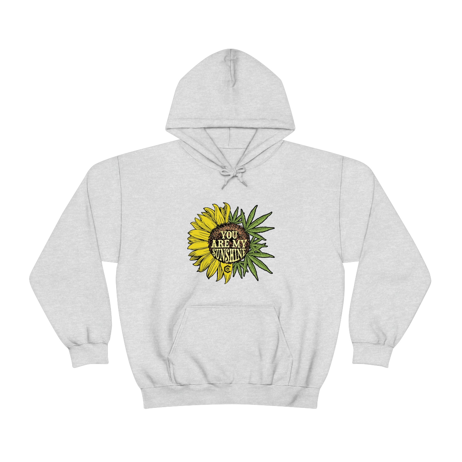 a You Are My Sunshine Cannabis Sweatshirt with a sunflower on it.