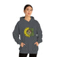 a woman wearing a gray hoodie with the You Are My Sunshine Cannabis Sweatshirt on it.