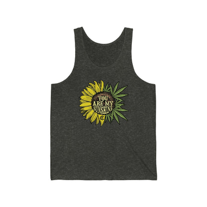 a charcoal gray You Are My Sunshine weed Jersey Tank with a sunflower on it