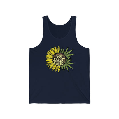 A You Are My Sunshine Cannabis Jersey Tank with a sunflower and a weed leaf on it